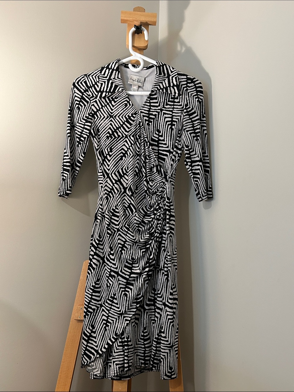 Joseph Ribkoff Black and White Geometric Midi Wrap Dress